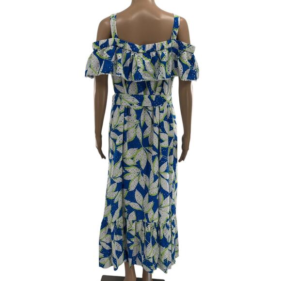 Draper James Sapphire Blue Eyelet Off The Shoulder Midi Flounce Dress - Picture 8 of 12